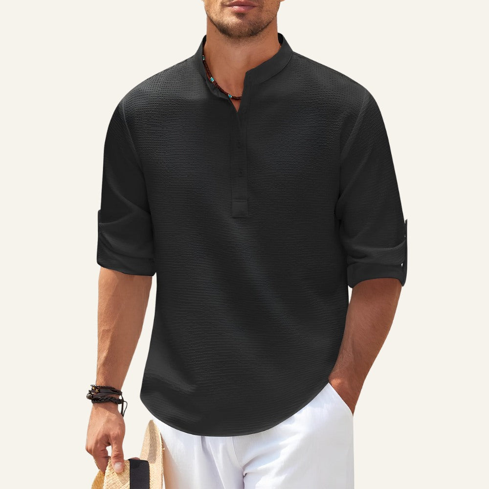 Camisa Masculina Gola Padre Casual Old Money Ascot preta